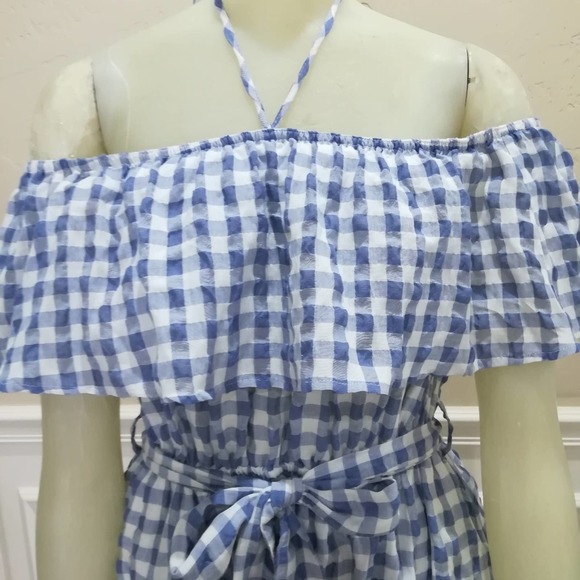 Anthro 11 1 Tylho S Gingham Dress Blue - Picture 6 of 7